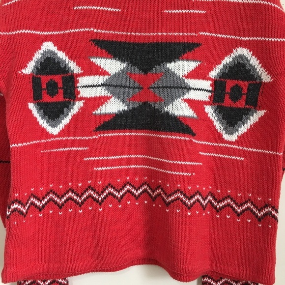 Vintage Ralph Lauren Aztec Southwest Tribal Red Crew Neck Hand Knit sweater L - Picture 8 of 15
